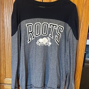 Roots Black and Gray Logo Long Sleeve Top